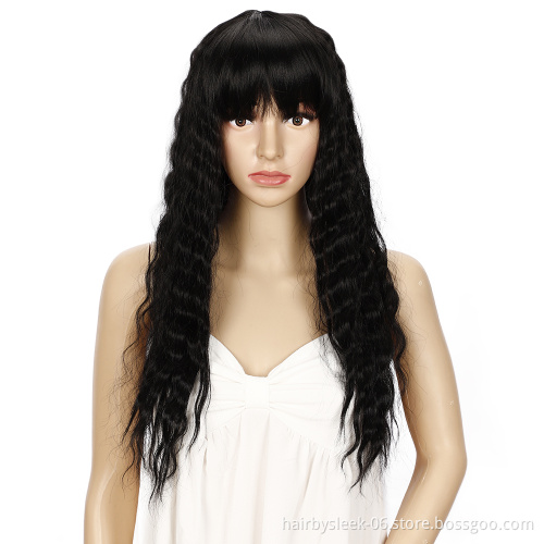 Dropshipping 22 inches long crimp curly hair water wave With Bang soft natural synthetic braiding hair wigs for black women